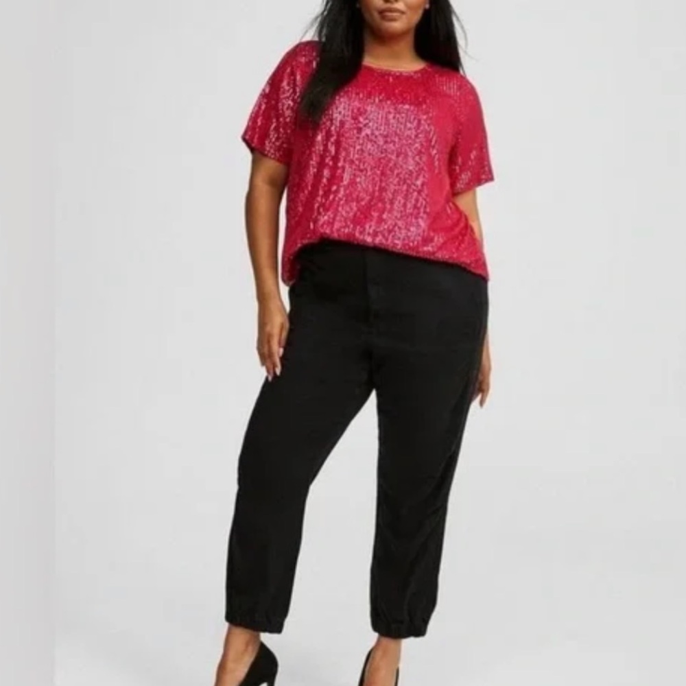 NWT Torrid Abbey hot pink short sleeve sequin top Size 3 3X 22-24